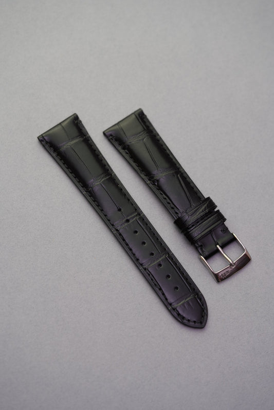 Calfskin embossed alligator watch strap black flat lay strap replacement for Omega Speedmaster