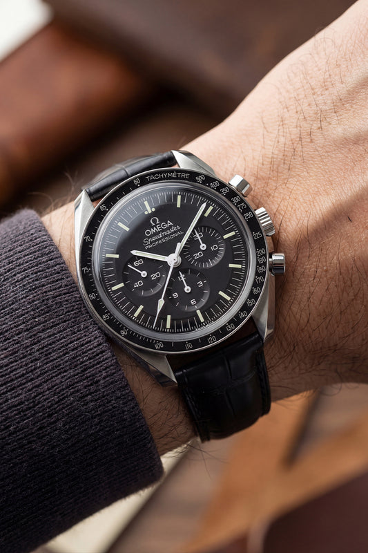 Embossed Calfskin Leather Alligator Watch Strap for Omega Speedmaster