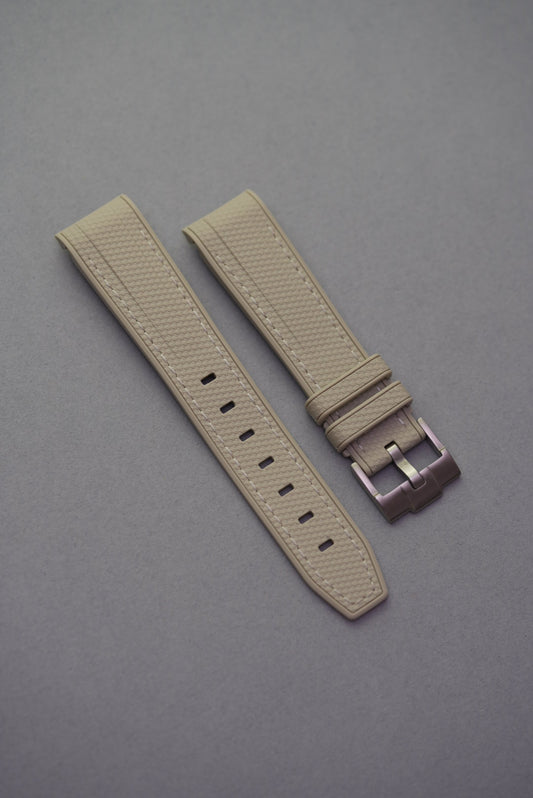 Rubber Curved Strap for Omega x Swatch MoonSwatch – Mission on Earth: Desert – Griege with White Stitch