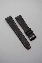 Rubber Curved Strap for Omega x Swatch MoonSwatch – Mission to MoonPhase – Black with Orange Stitch