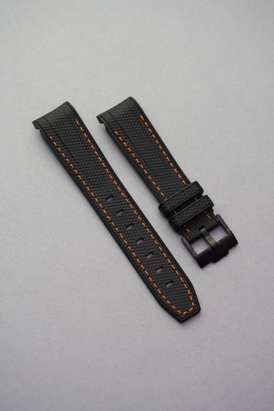 MoonSwatch Mercury Rubber Woven Strap — Black with Orange Stitch