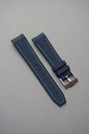 Rubber Curved Strap for Omega x Swatch MoonSwatch – Mission on Earth: Polar Lights – Navy with Green Stitch