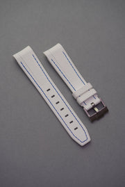 Rubber Curved Strap for Omega x Swatch MoonSwatch – Mission to EarthPhase Moonshine Gold – White With Navy Stitch