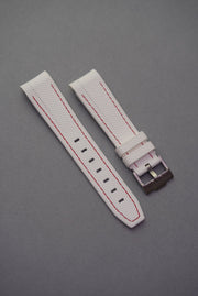 Rubber Curved Strap for Omega x Swatch MoonSwatch – Mission to the MoonPhase – White with Red Stitch