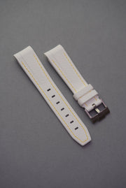 Rubber Curved Strap for Omega x Swatch MoonSwatch – Mission to the Sun – White with Yellow Stitch