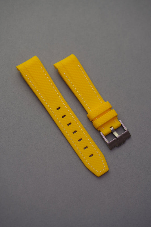 Rubber Curved Strap for Omega x Swatch MoonSwatch – Mission to the Sun – Yellow with Yellow Stitch