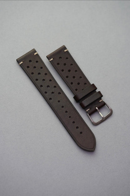 Dark brown leather watch strap replacement perforated strap replacement for Omega Seamaster