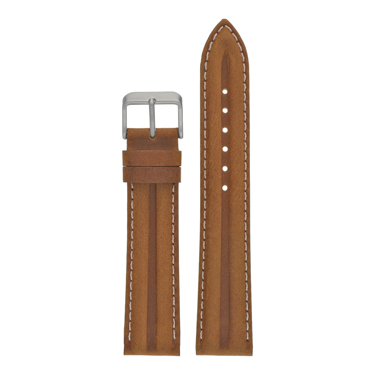 Double Ridge Profile Leather Watch Strap