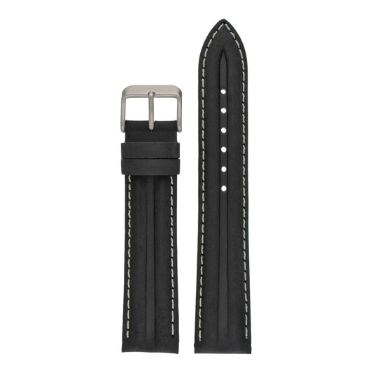 Double Ridge Profile Leather Watch Strap
