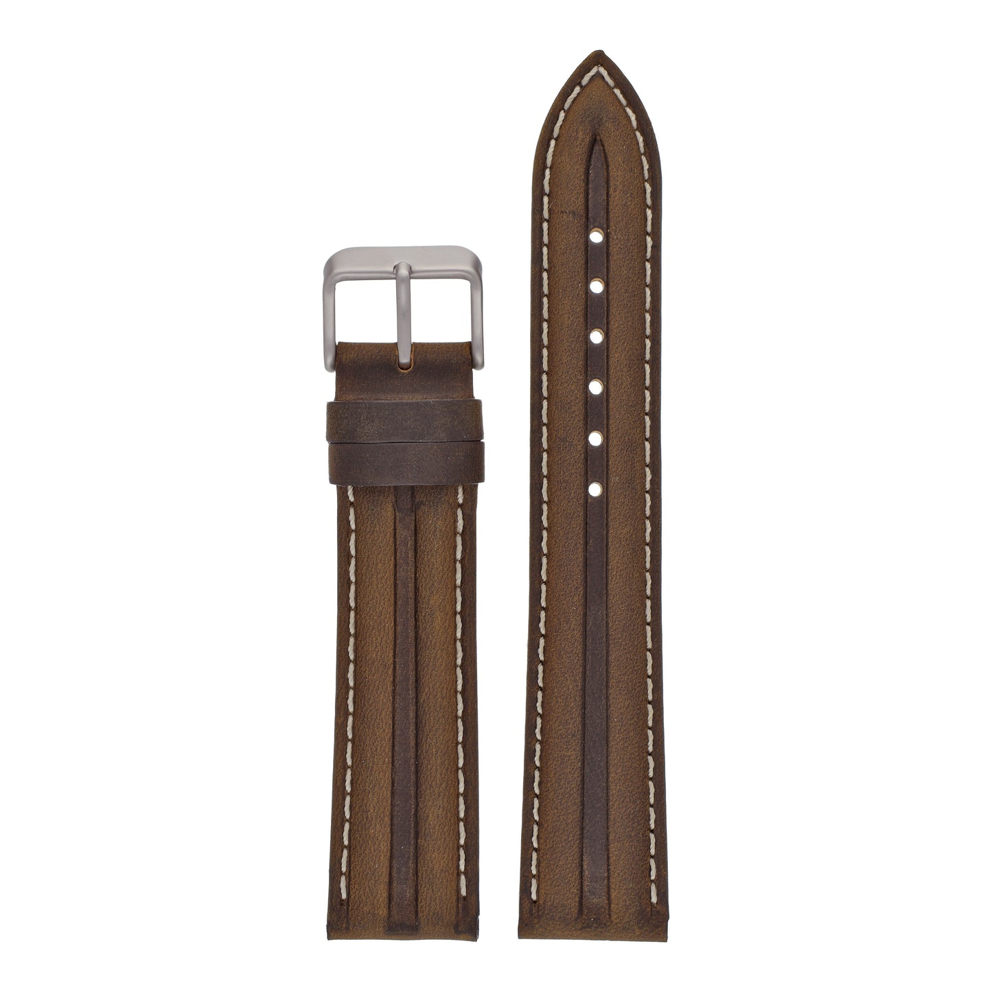 Double Ridge Profile Leather Watch Strap