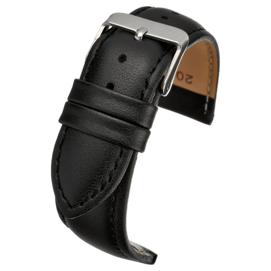Black Economy Padded Leather Watch Strap — curved view