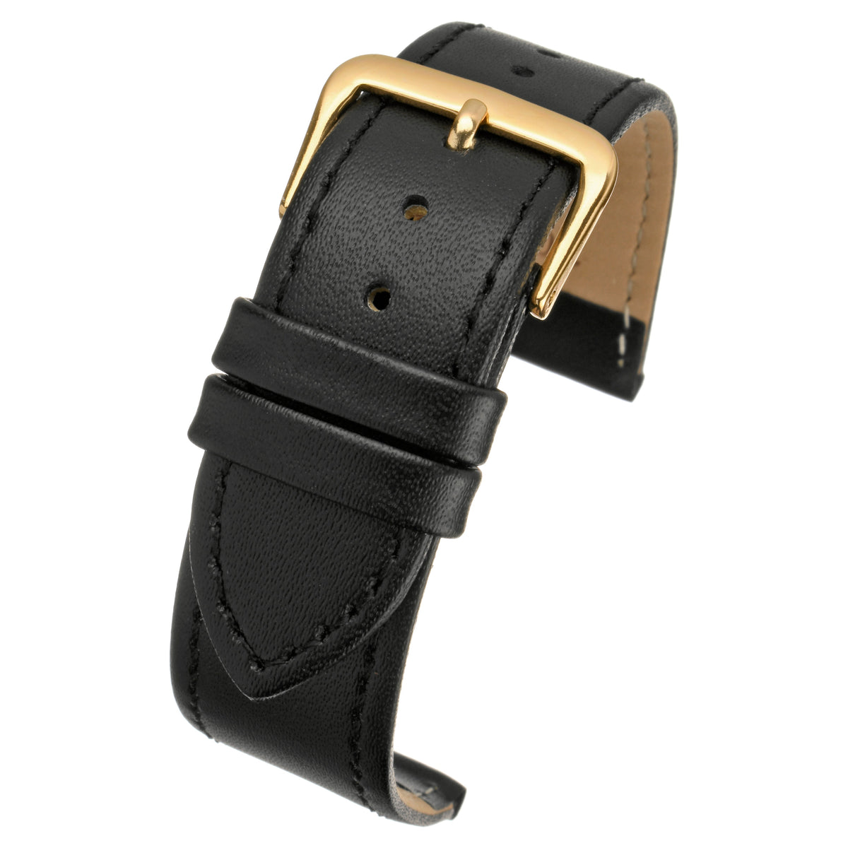 Black Economy Plain Leather Watch Strap — curved view
