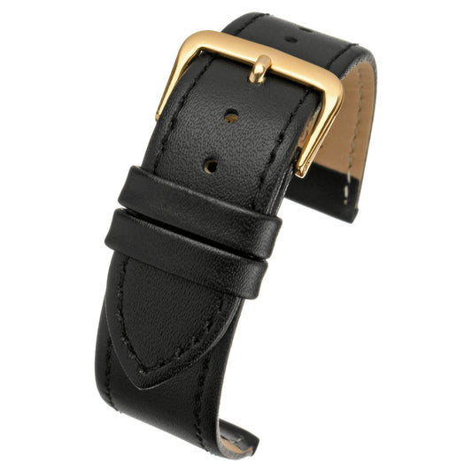 Black Economy Plain Leather Watch Strap — curved view