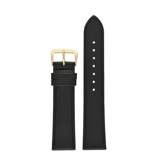 Black Economy Plain Leather Watch Strap — front view
