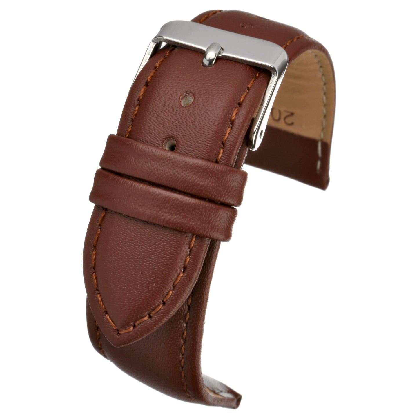 Brown Economy Padded Leather Watch Strap — curved view