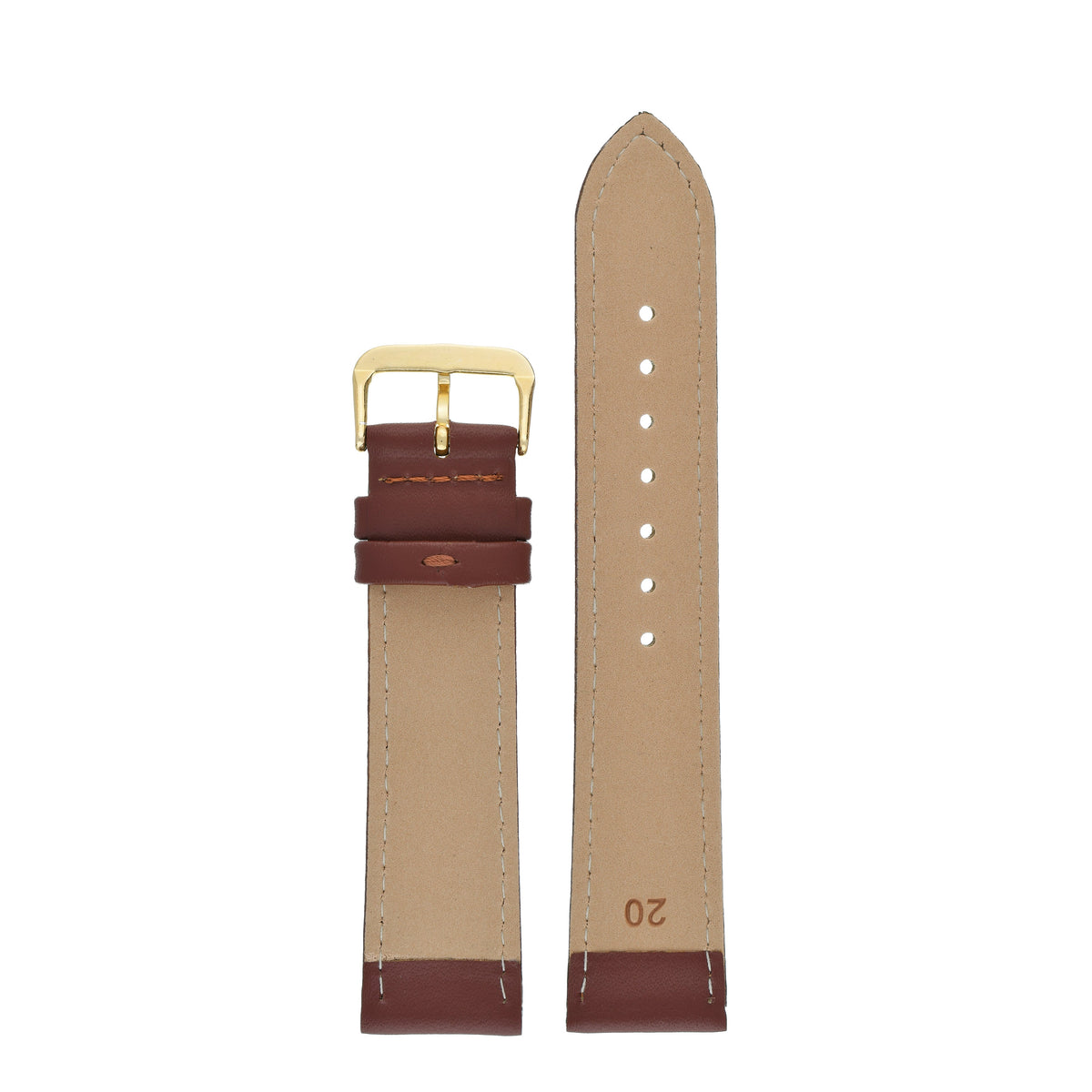 Brown Economy Plain Leather Watch Strap — back view