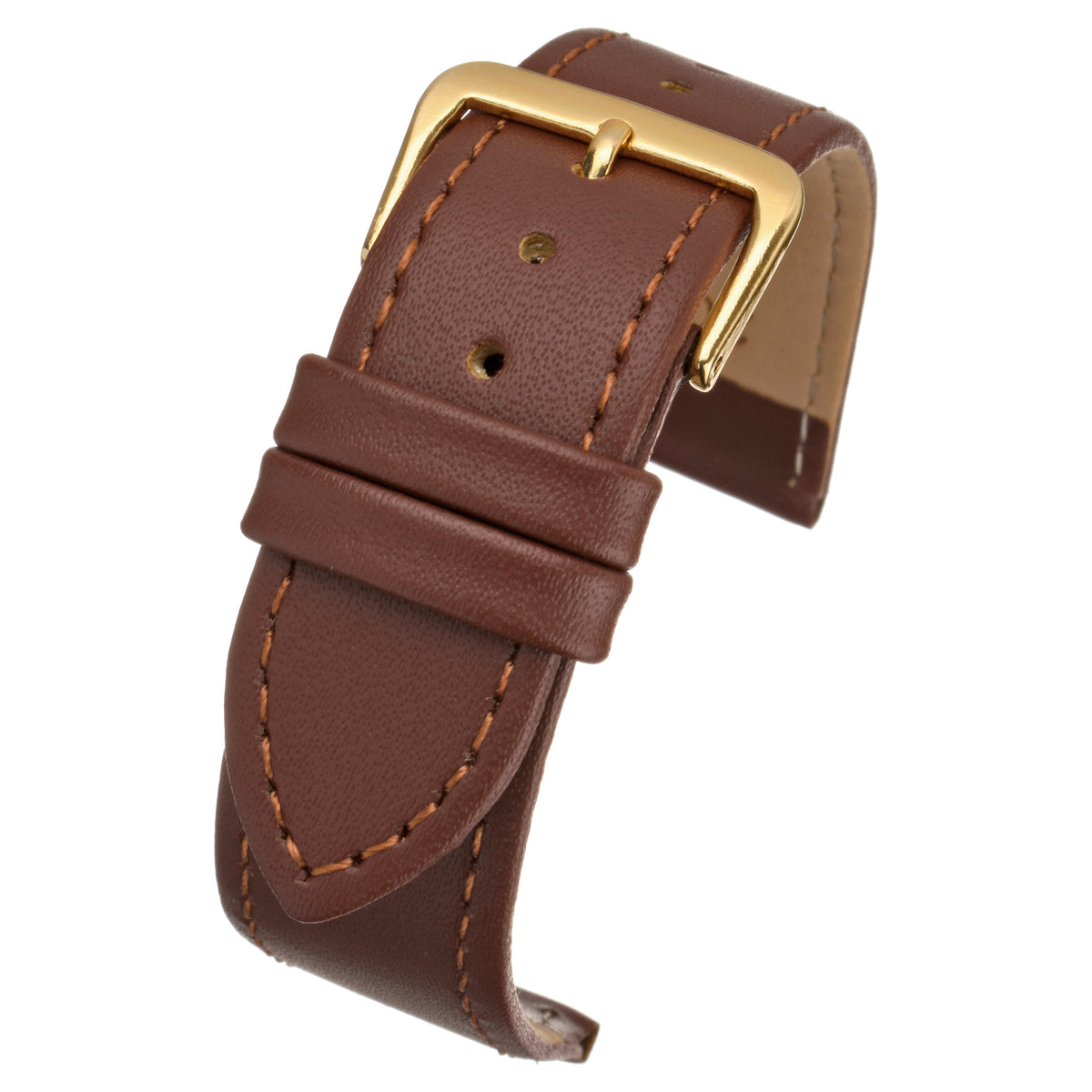 Brown Economy Plain Leather Watch Strap — curved view