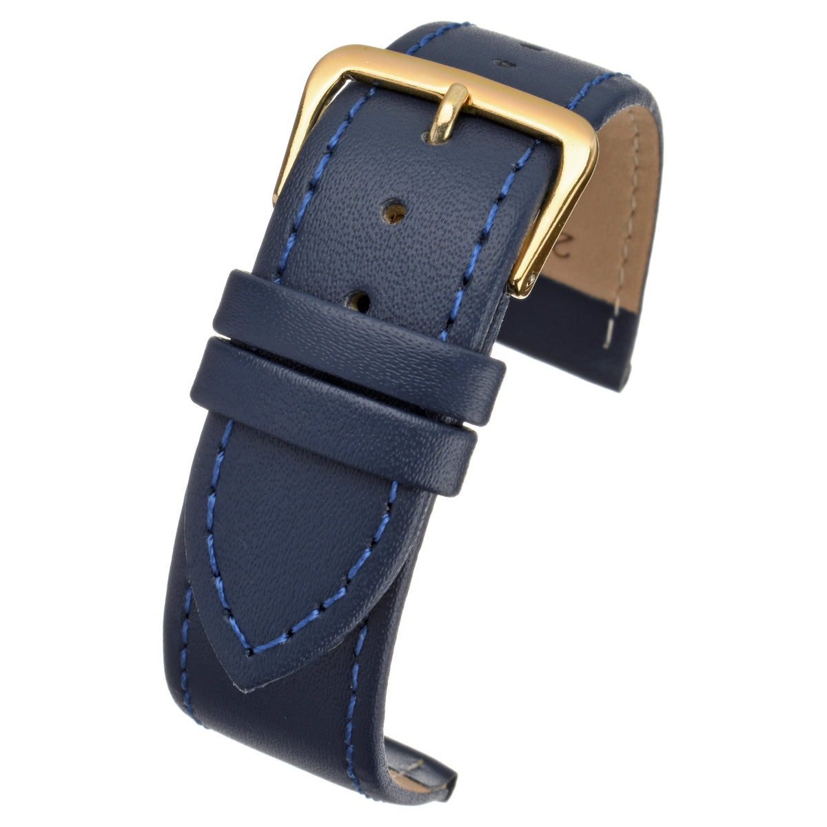 Blue Economy Plain Leather Watch Strap — curved view