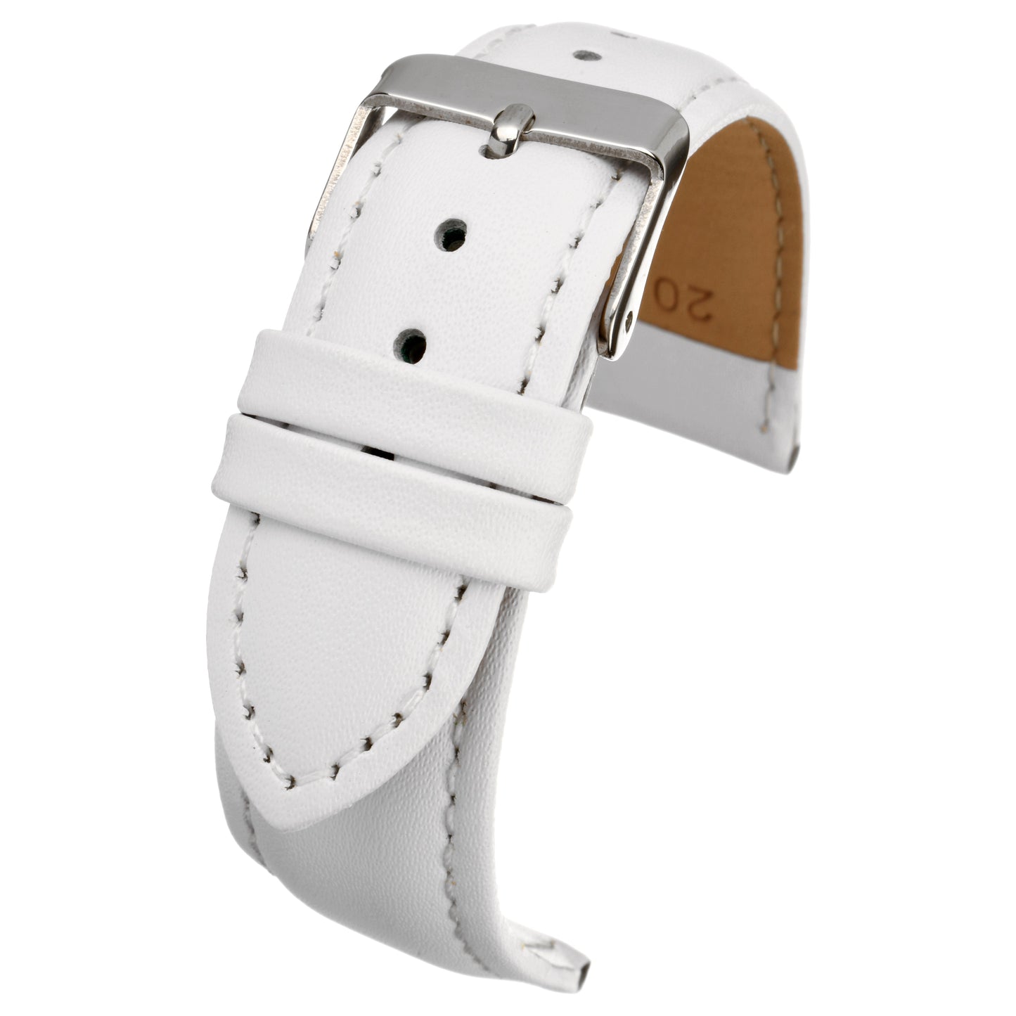 White Economy Padded Leather Watch Strap — curved view