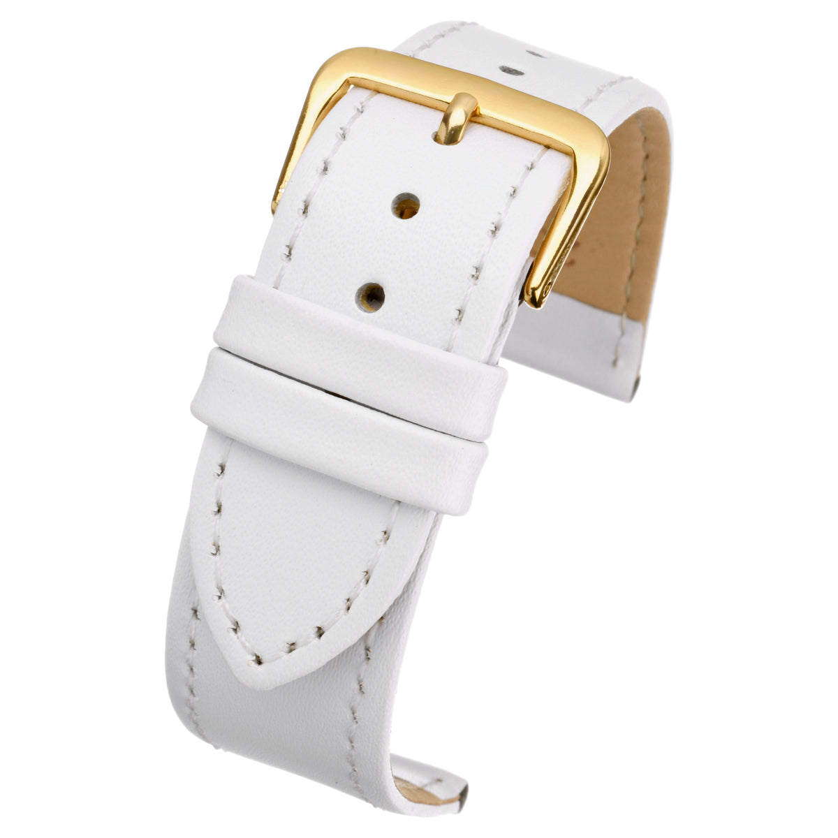 White Economy Plain Leather Watch Strap — curved view