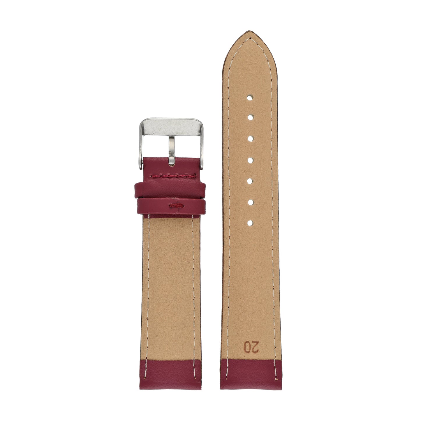 Red Economy Padded Leather Watch Strap — back view