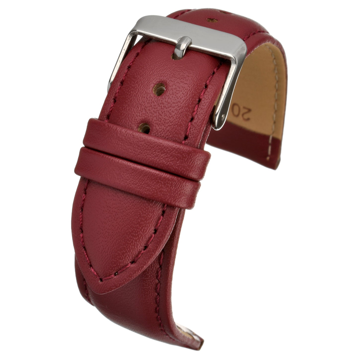 Red Economy Padded Leather Watch Strap — curved view