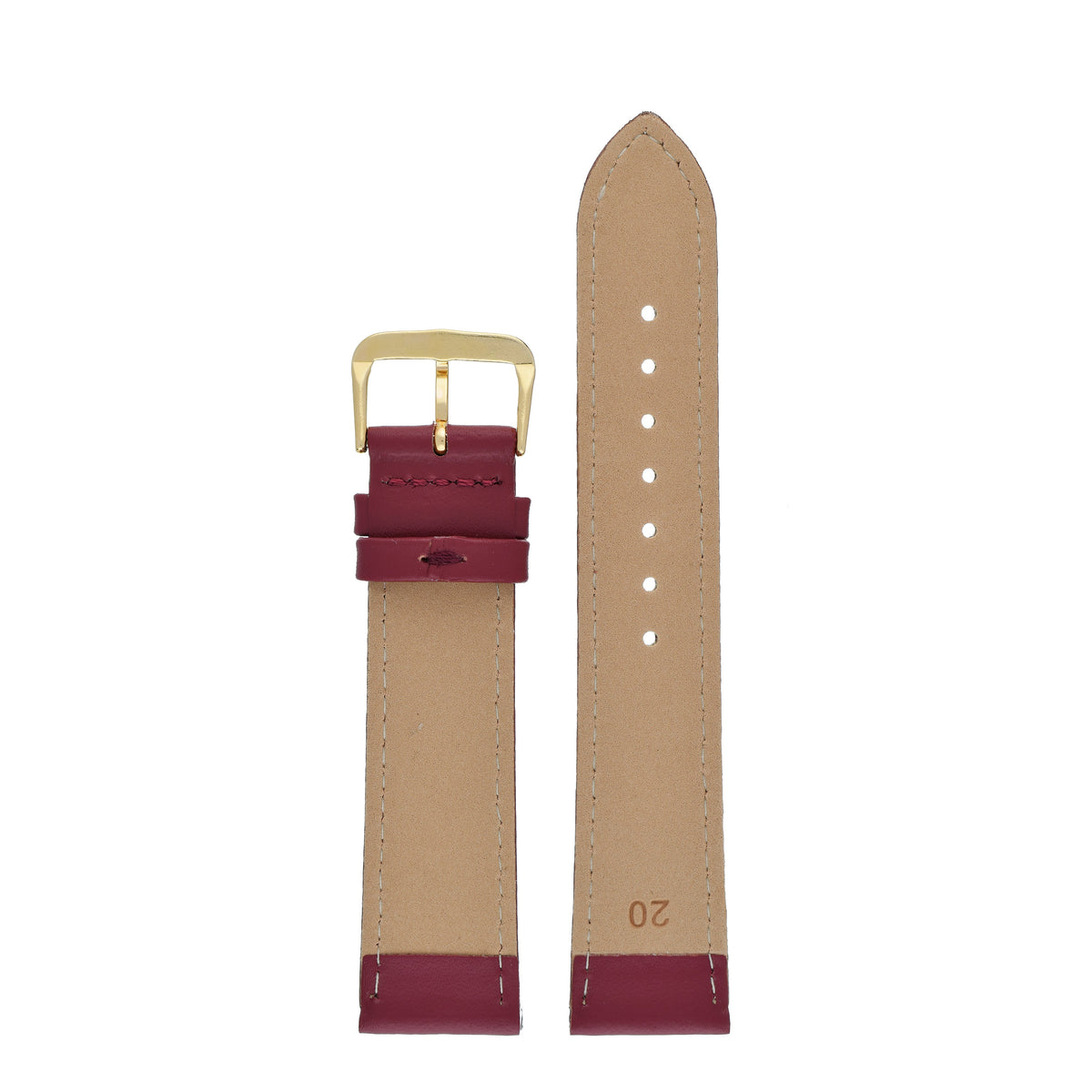 Red Economy Plain Leather Watch Strap — back view