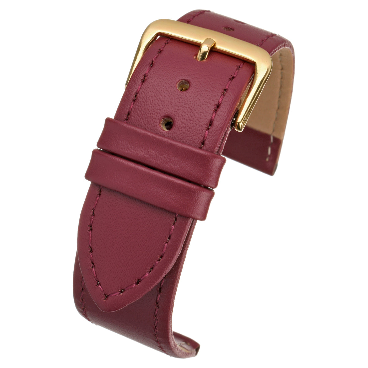 Red Economy Plain Leather Watch Strap — curved view
