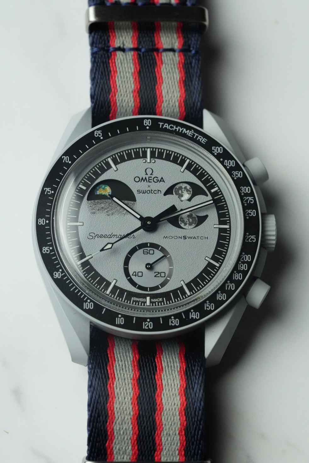 MoonSwatch EarthPhase Military Fabric Strap – Navy and Grey