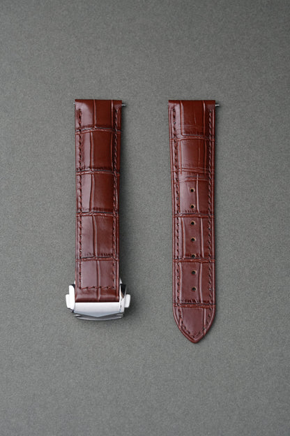 Omega Seamaster 300 — Brown Alligator-Embossed Leather Strap with Deployant Clasp