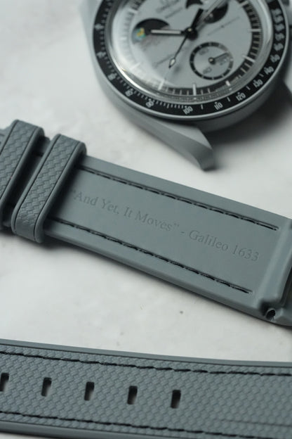 MoonSwatch EarthPhase Galileo Rubber Woven Strap — Grey with Black Stitch
