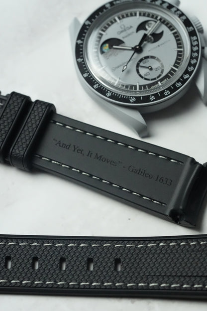 MoonSwatch EarthPhase Galileo Rubber Woven Strap — Black with Grey Stitch