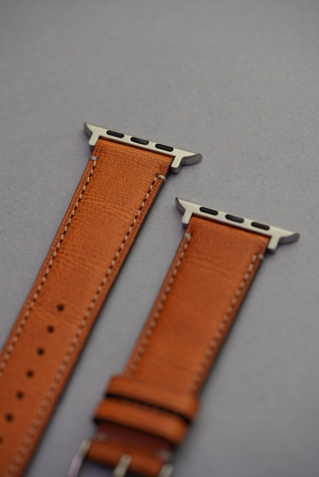  Golden brown leather watch strap with Apple Watch adapter fittings