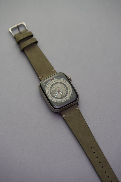 Green calfskin leather Apple Watch strap with lug stitching, elegant replacement strap