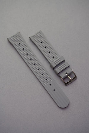 Textured grey waffle FKM rubber strap for MoonSwatch, featuring a classic dive-style pattern and robust build.