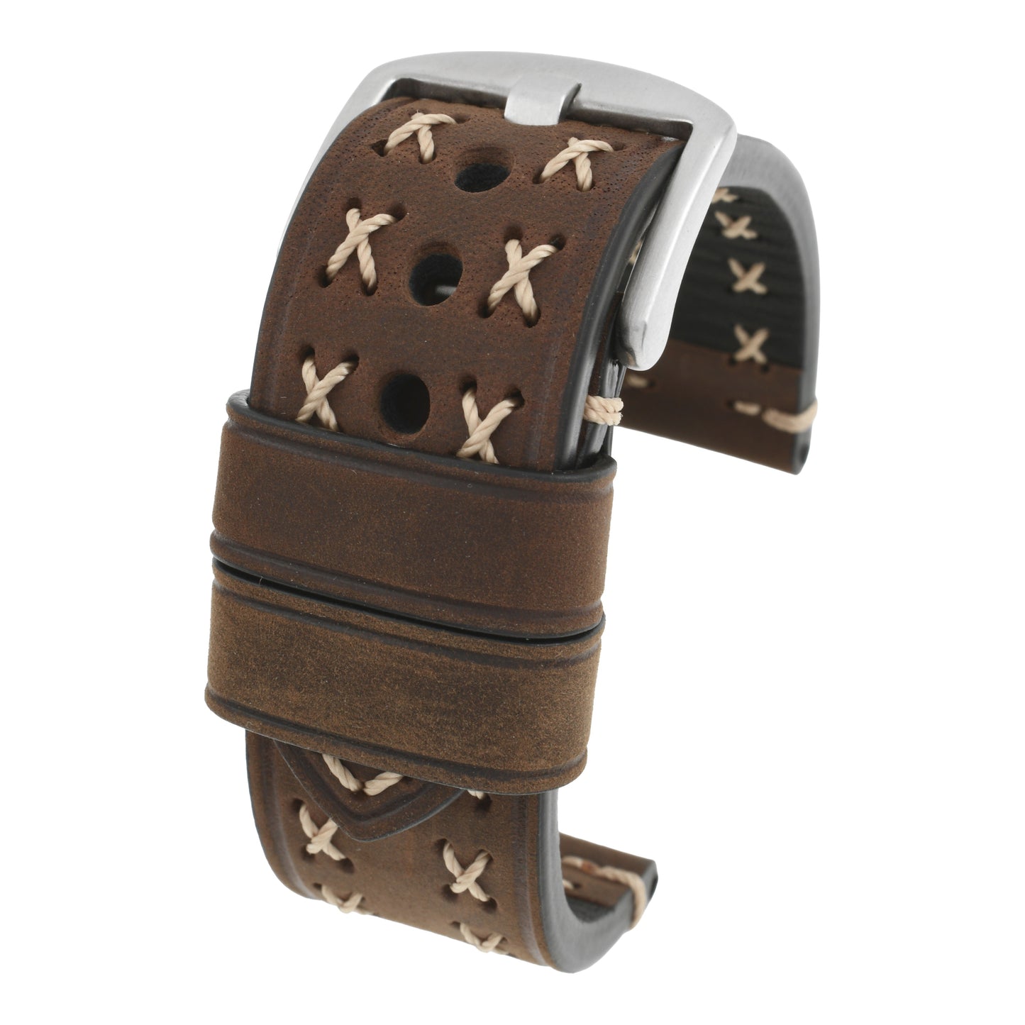 Heavy Cross Stitch Leather Watch Strap