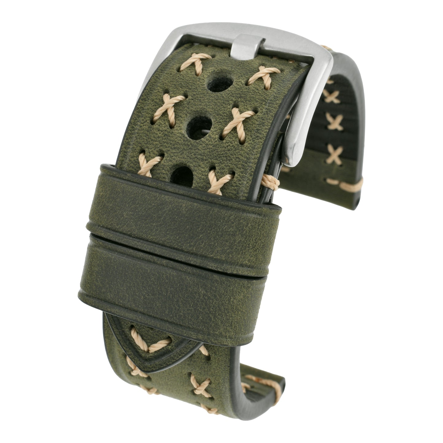 Heavy Cross Stitch Leather Watch Strap