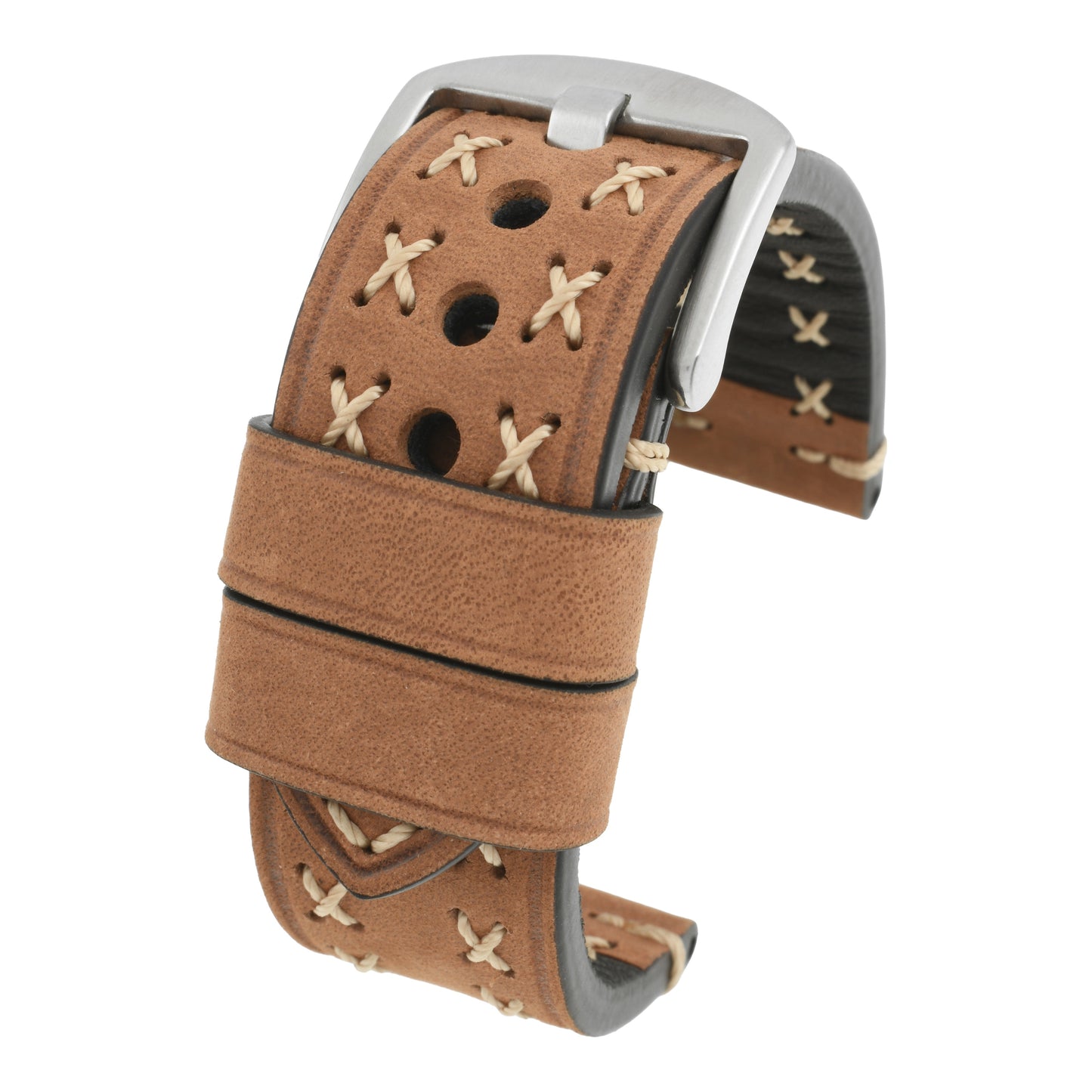 Heavy Cross Stitch Leather Watch Strap