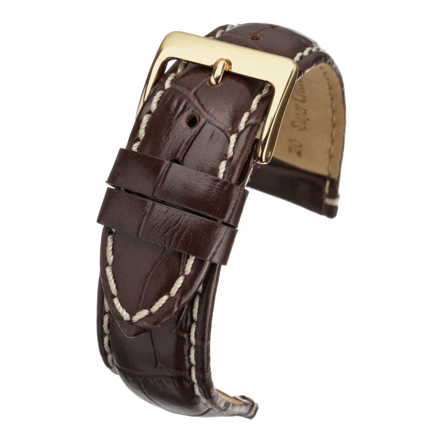 Heavy Stitch Crocodile Grain Leather Watch Strap