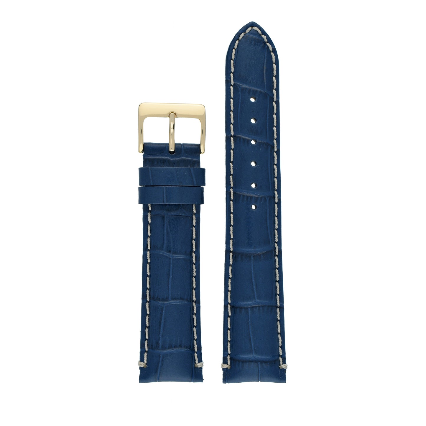 Heavy Stitch Crocodile Grain Leather Watch Strap