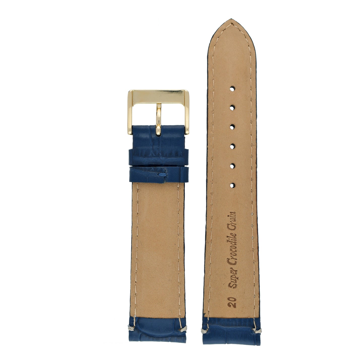 Heavy Stitch Crocodile Grain Leather Watch Strap