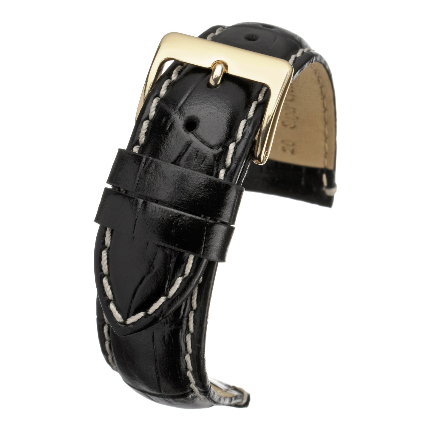 Heavy Stitch Crocodile Grain Leather Watch Strap