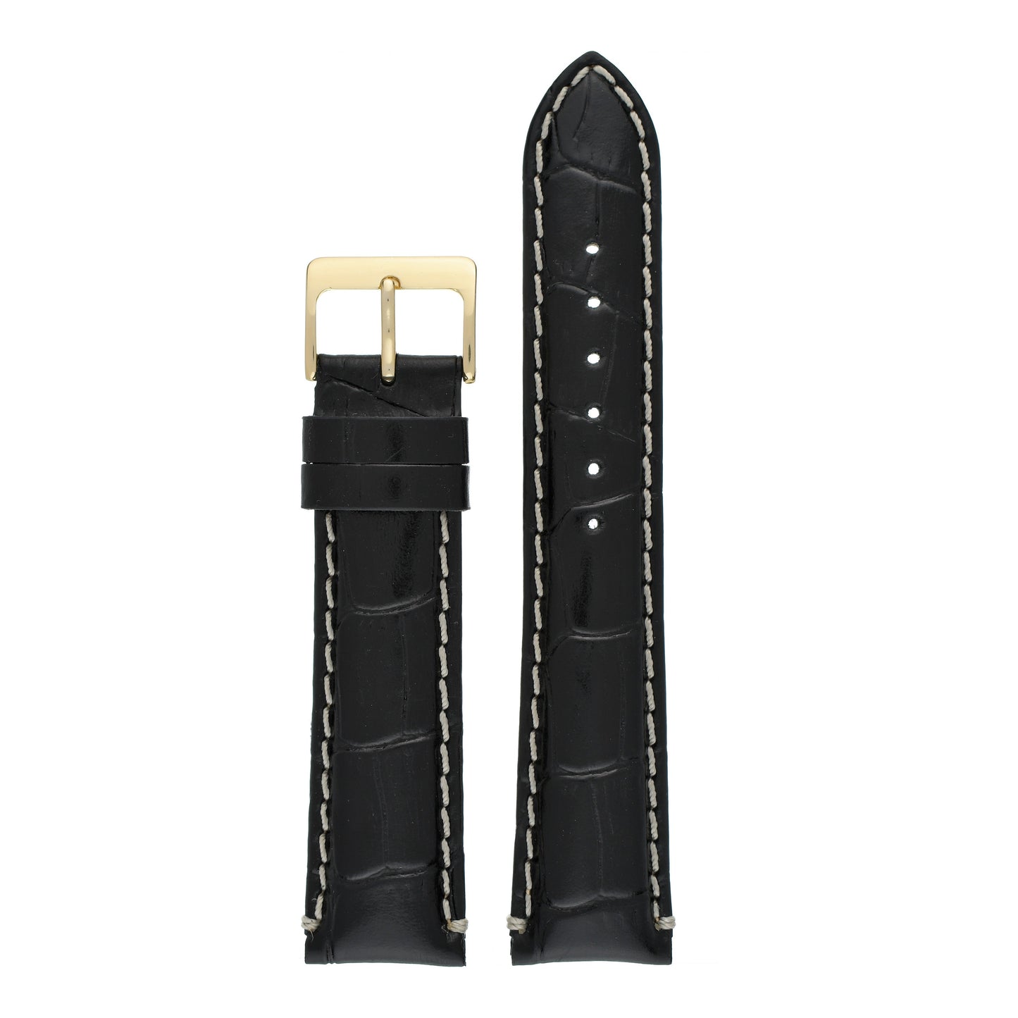 Heavy Stitch Crocodile Grain Leather Watch Strap