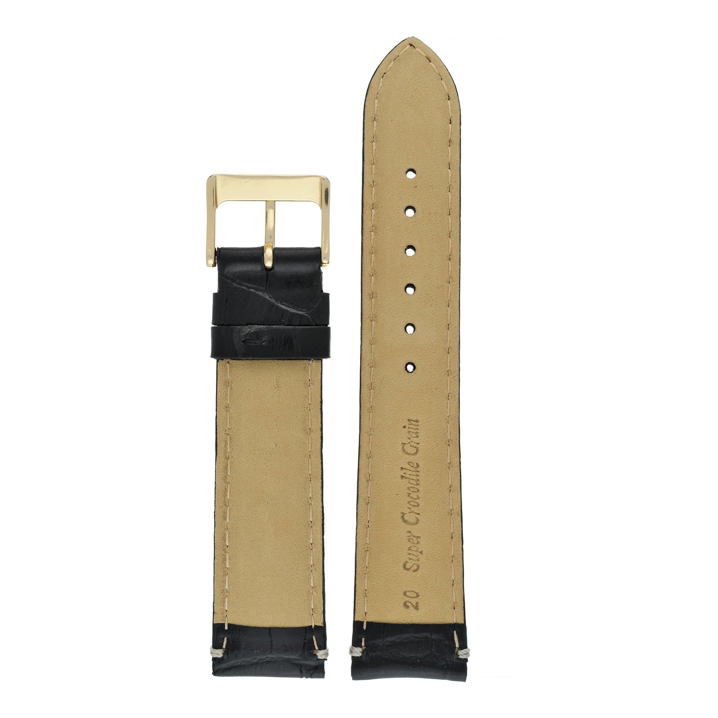 Heavy Stitch Crocodile Grain Leather Watch Strap