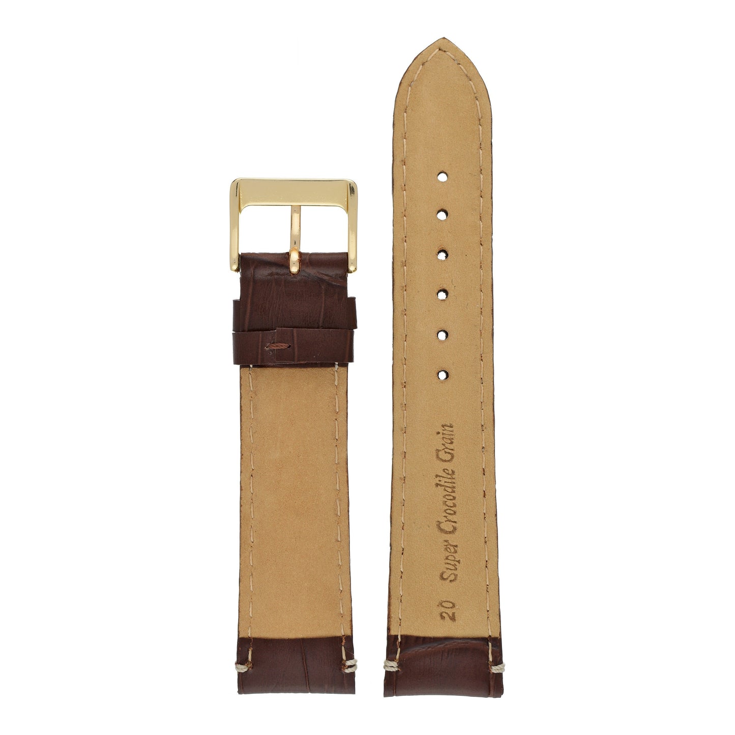 Heavy Stitch Crocodile Grain Leather Watch Strap