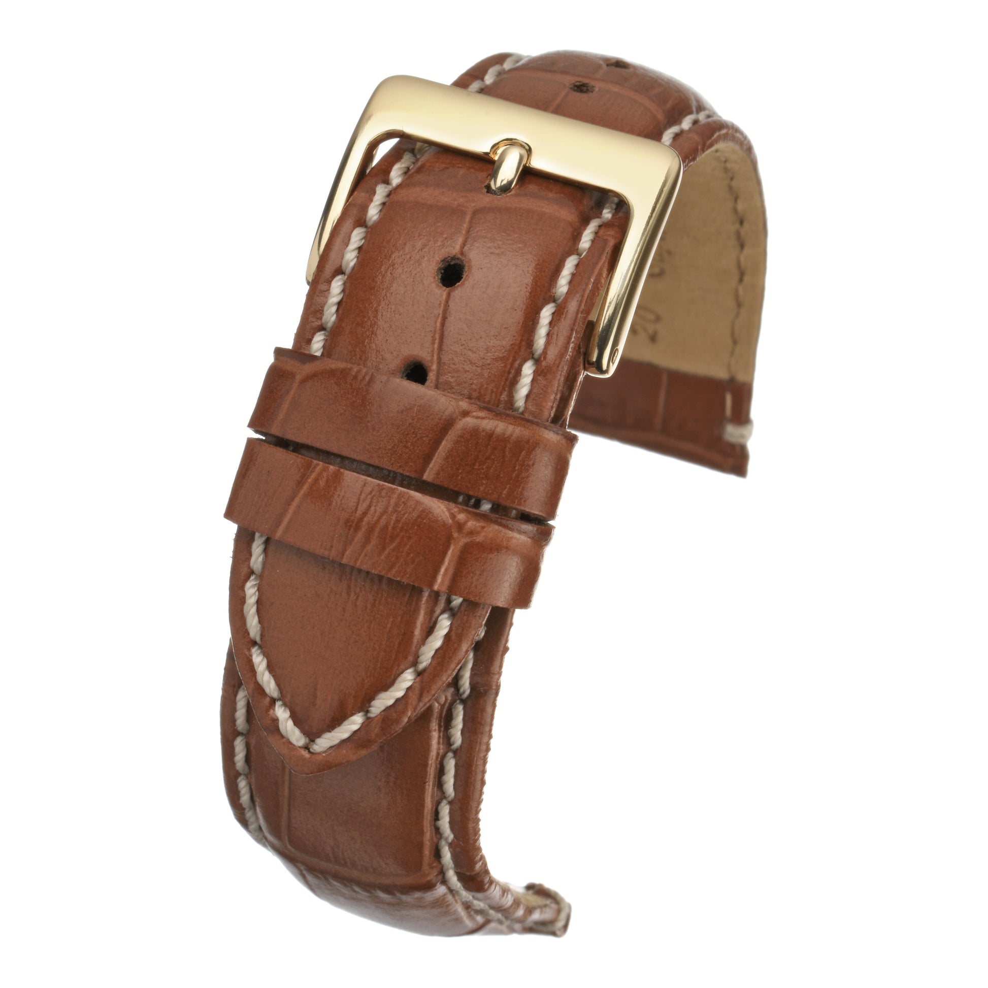 Heavy Stitch Crocodile Grain Leather Watch Strap