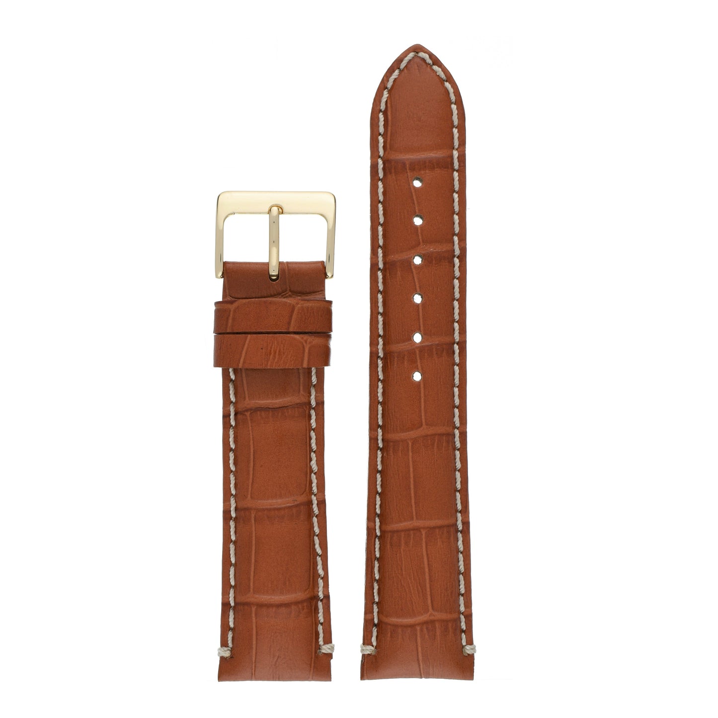 Heavy Stitch Crocodile Grain Leather Watch Strap