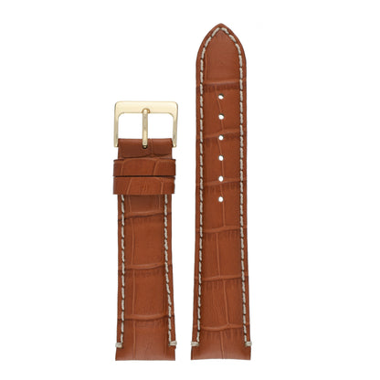 Heavy Stitch Crocodile Grain Leather Watch Strap