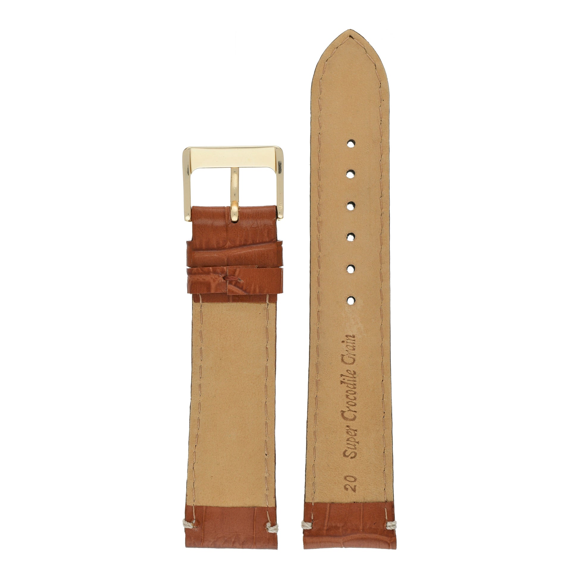 Heavy Stitch Crocodile Grain Leather Watch Strap