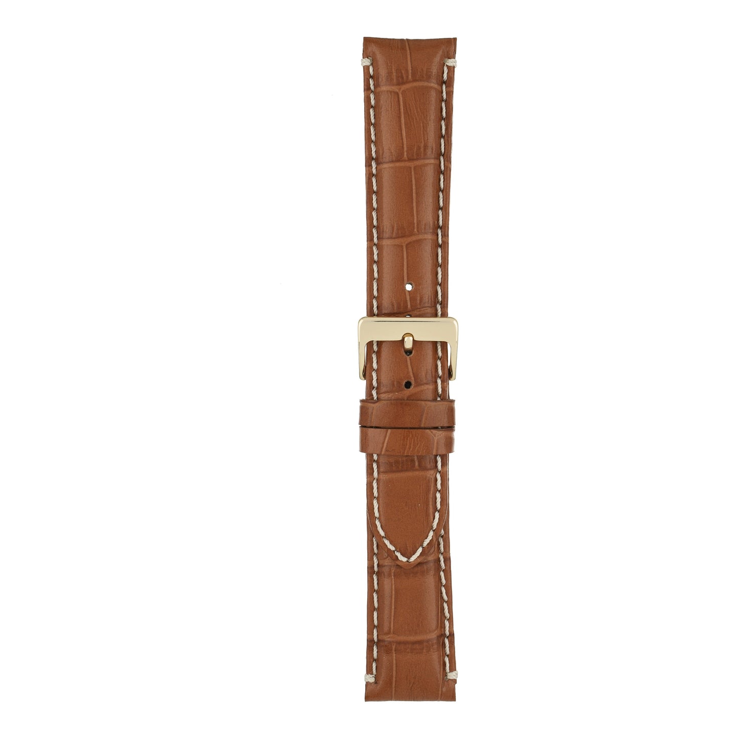 Heavy Stitch Crocodile Grain Leather Watch Strap